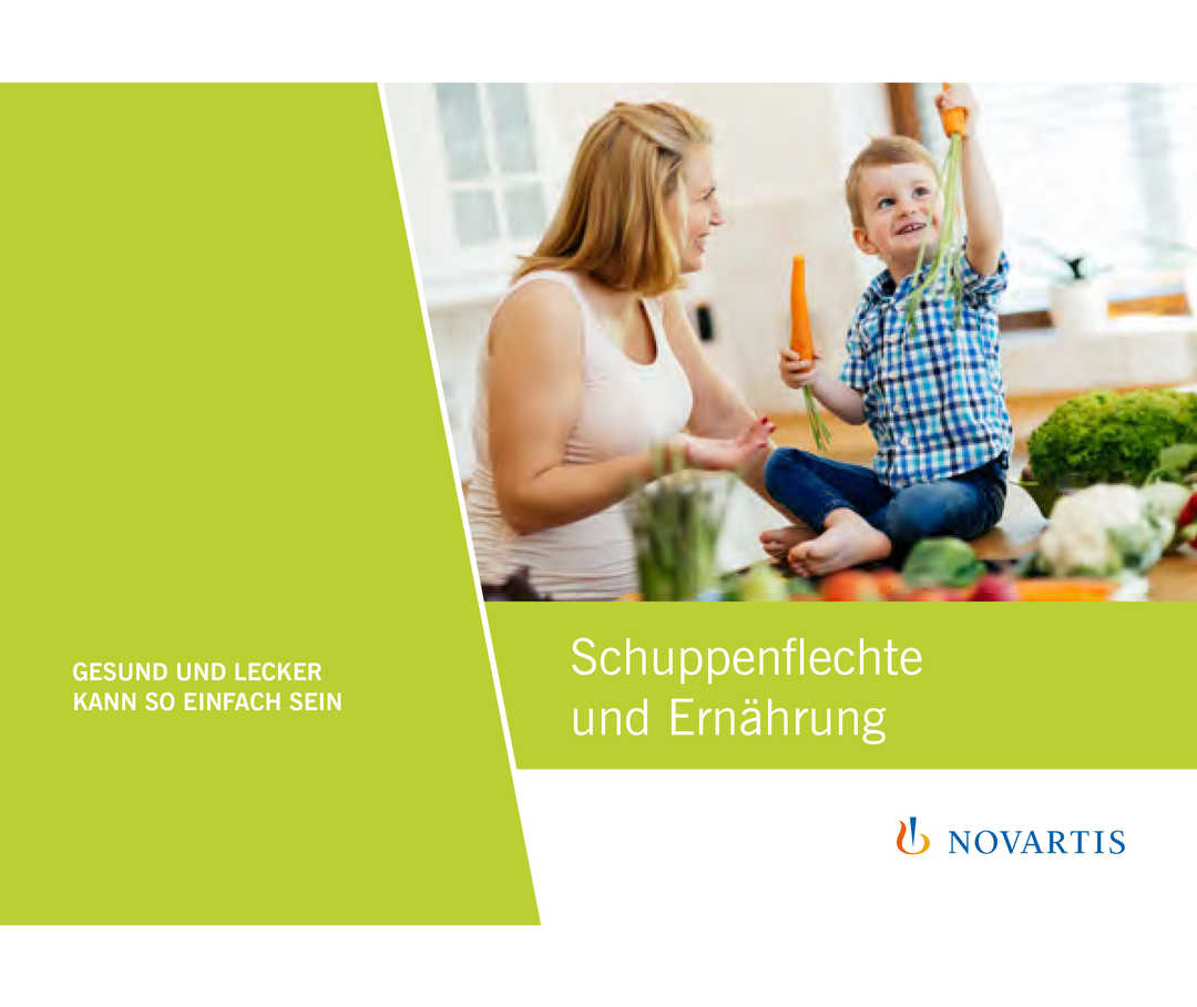 Psoriasis-Info: Schuppenflechte und Ernährung Teaserbild für die Patientenbroschüre „Schuppenflechte und Ernährung“